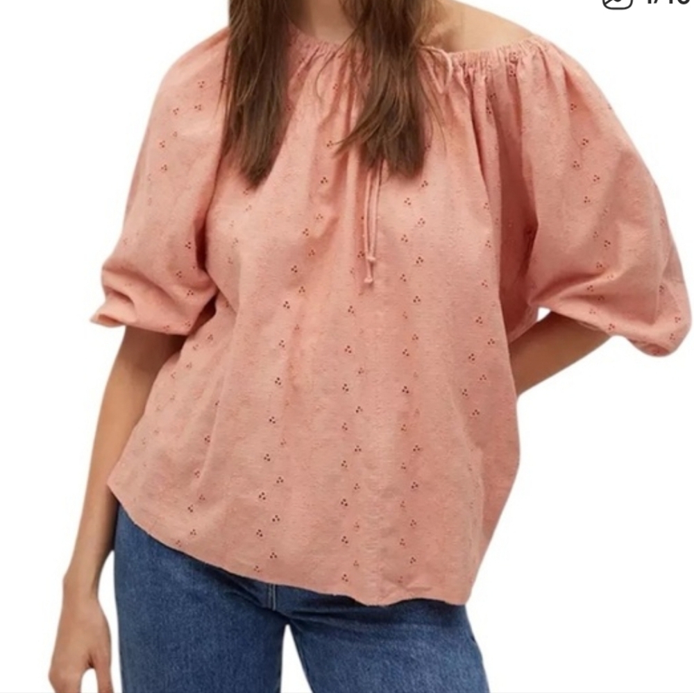 Mango Peach Swiss Dot Blouse